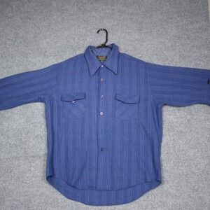 Vintage 70s Perma Prest Soars The Mens Store Blue Stripe Wool Blend Shirt 17 XL